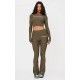 Khaki Cotton High Waist Flared Pants Khaki Cotton High Waist Flared Pants