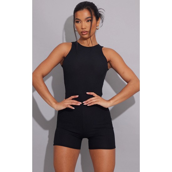 Black Ribbed Racer Neck Unitard Black Ribbed Racer Neck Unitard