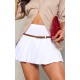 White Stretch Woven Belt Detail Pleated Mini Skirt White Stretch Woven Belt Detail Pleated Mini Skirt