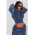 Shape Blue Sweat Cropped Shirred Waist Hoodie